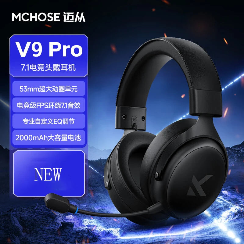 Newly Upgraded MCHOSE V9 Pro Over-Ear Gaming Headset with Four-Mode Connectivity Long Battery Life for Gaming and Entertainment