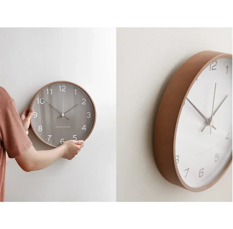 Clocks Solid Wood Transparent Glass Wall Clock Living Room Home Fashion Wall Hanging Light Luxury Nordic Simple Clock