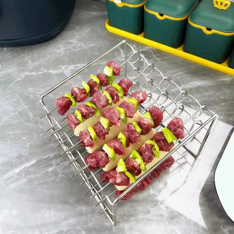 Air Fryer Skewer Stand Vertical Multi-pin Stainless Steel BBQ Holder Air Fryer Accessories Skewers For Grilling Kitchen Tools