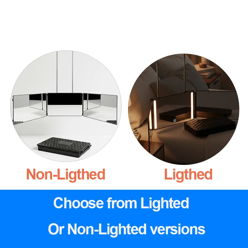 3 Way Haircut Mirror 360 Mirror with LED Lights Door-Hanging Design with Hook Perfect for Makeup Self Hair Cutting Portable Fold