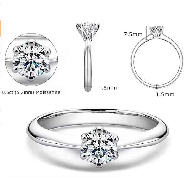 Tempusort 1.5CT Round Cut Moissanite Solitaire Engagement Ring Anti Tarnish Jewelry Rings for Women