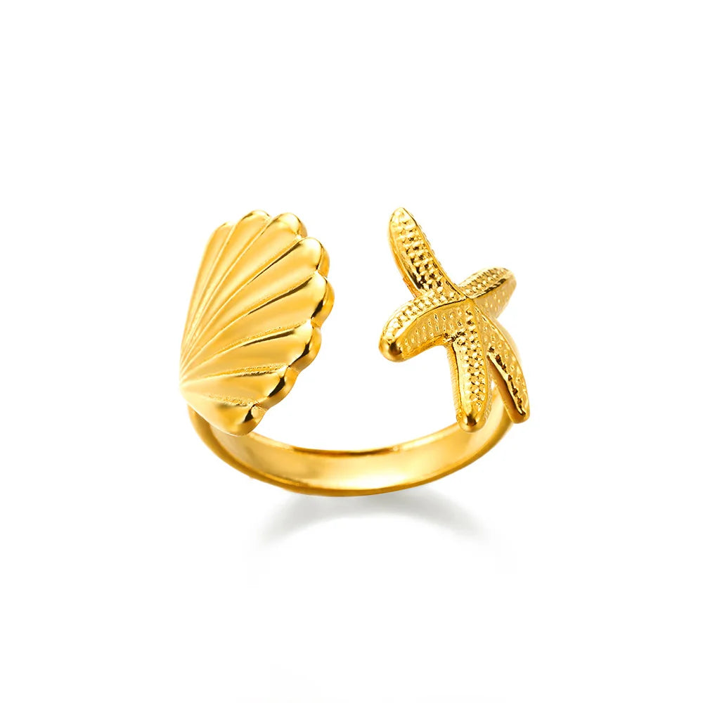 Stainless Steel Starfish Open Rings For Women Gold Color  Geometric Adjustable Ring Wedding Party Fashion Jewerly Gift anillos