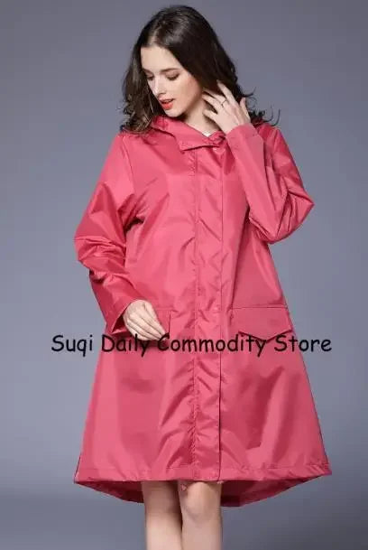 Fashion Women Lightweight Poncho Waterproof Long Raincoat Men Adults Outdoor Windproof Rain Coat Jacket Hiking Rainwear