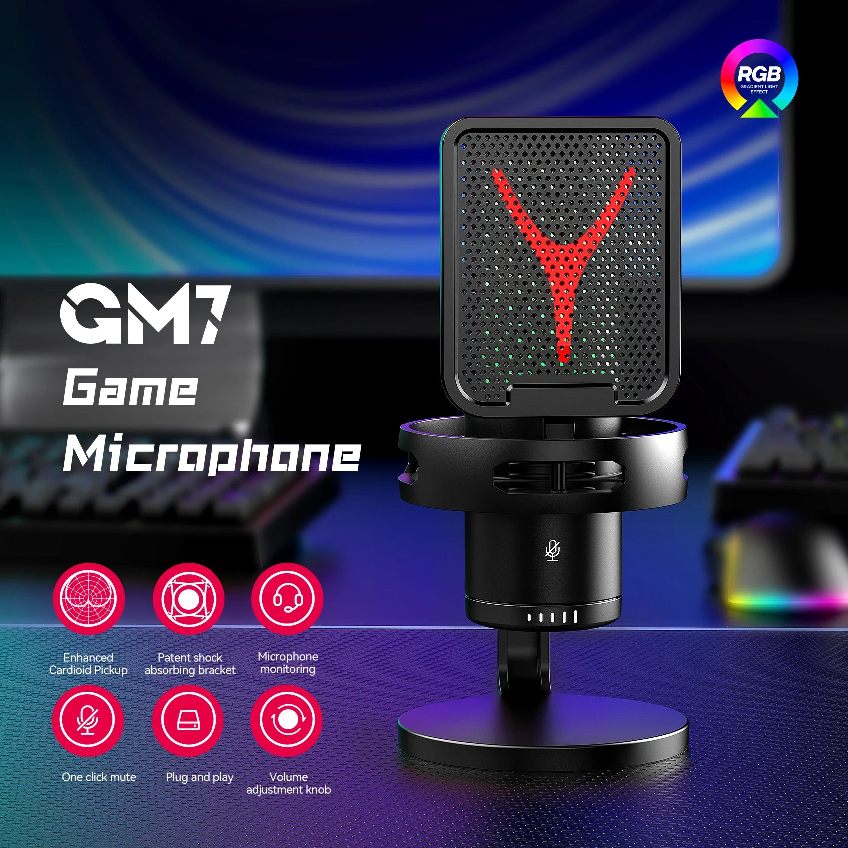 Gaming Computer Professional Condenser Microphone Mic PC Laptop USB Wired Live Streaming Podcast Studio Mike Kit Gamer Karaoke