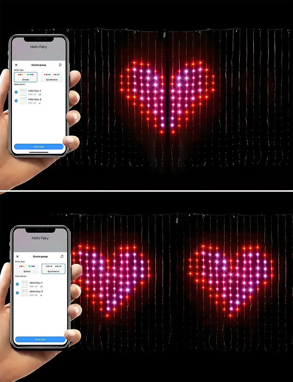 2m*2m/3m Smart Curtain Lights Bluetooth App LED String RGB Fairy Lights DIY Music Change Display for Window Bedroom Decoration