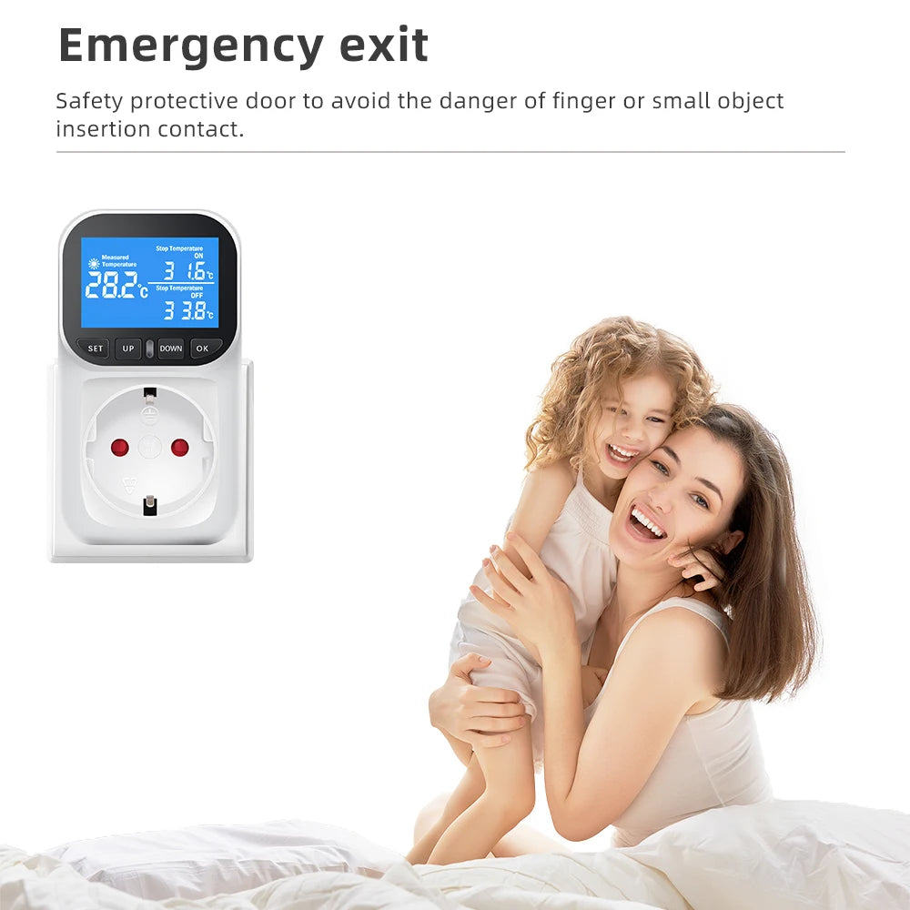 16A Thermostat Socket Multi-Function Temperature Controller Outlet with Timer Switch Sensor Probe Heating Cooling Switch