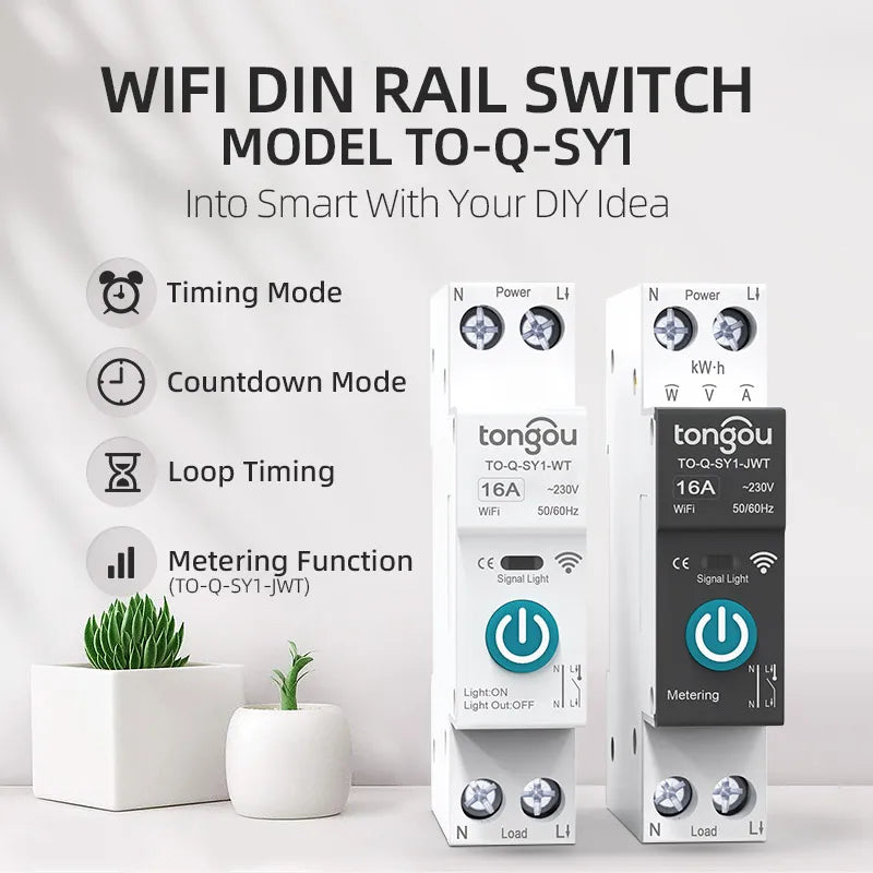 TUYA WIFI Smart Circuit Breaker energy meter 1P 16A DIN Rail for Smart Home wireless Remote Control Smart Switch by APP TONGOU