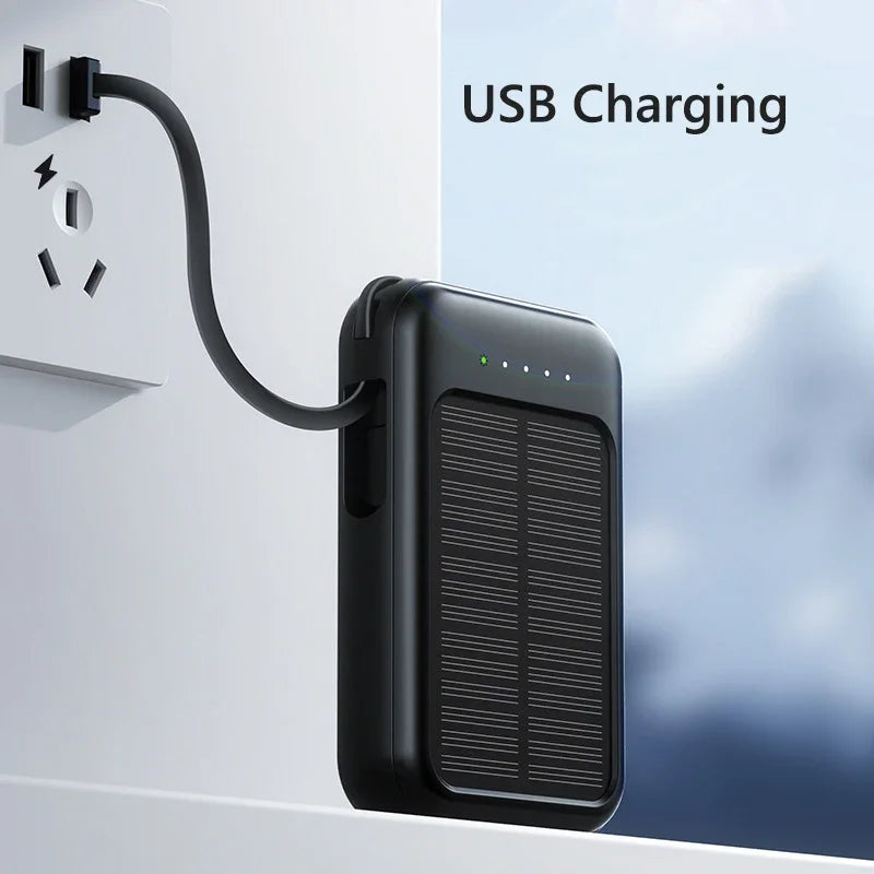 50000mAh Solar Power Bank Built Cables Solar Charger Poverbank 2 USB Port External Charger Mobile Phone Powerbank with LED Light
