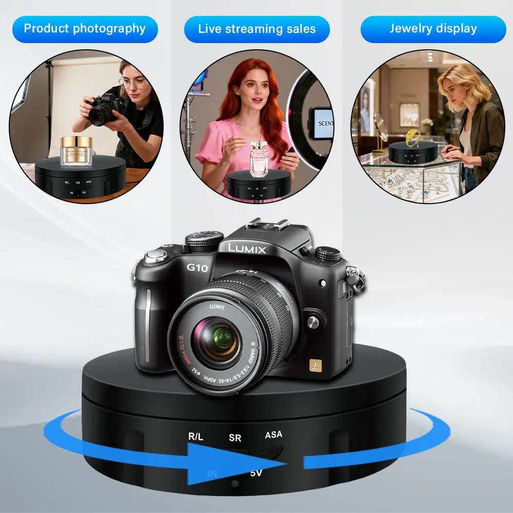 Motorised Rotating Mirror Display Stand,360 Degree Turntable, Jewellery Holder,USB Power Supply, Rotating Shooting, Three Speeds