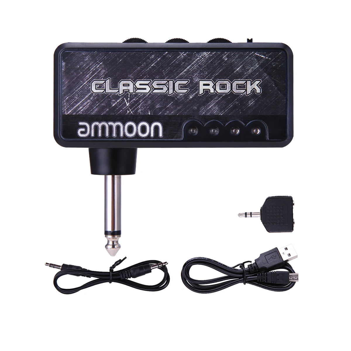 ammoon Electric Guitar Headphone Amplifier Amp 1/4 Inch Plug 3.5mm Headphone Jack & Aux In with Classic Rock Distortion Effect