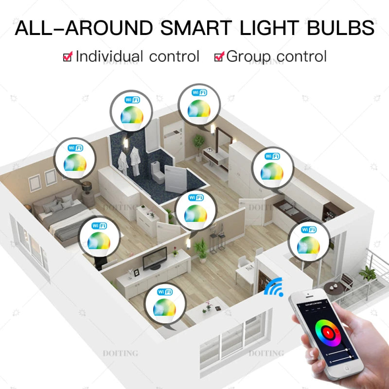Tuya Smart Life APP Wifi Led Light Bulb AC110V 220V  A19 A21 E27 RGBCW Lamps Works With Alexa Google Home Voice Control