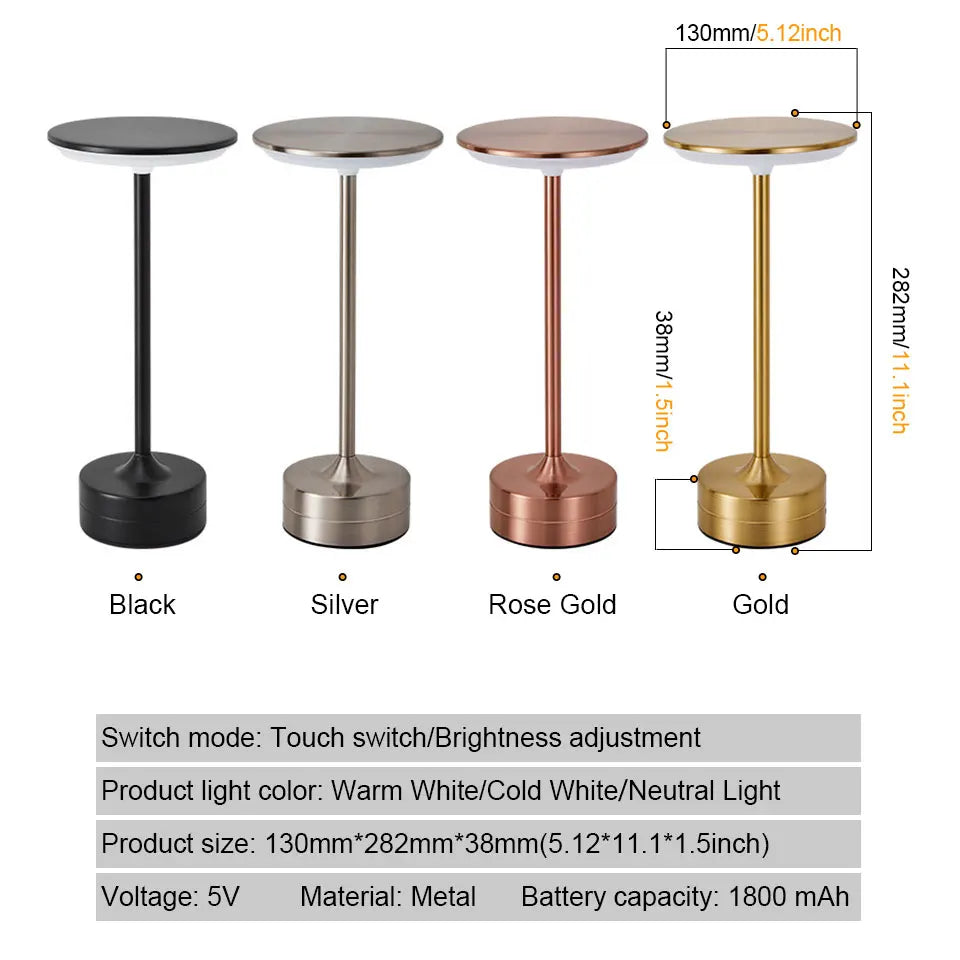 LED Table Lamp Touch Sensor Night Light USB Rechargeable Portable Bedroom Night Light Wireless Reading Lamp Restaurant Hotel Bar
