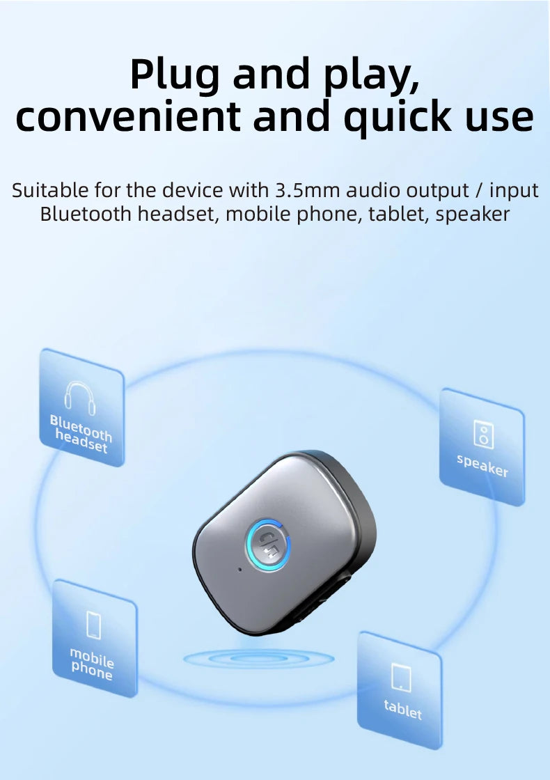 Bluetooth 5.3 Audio Receiver AUX 3.5mm Jack Stereo Wireless Audio Adapter with Microphone for Car Earphones TV Speakers