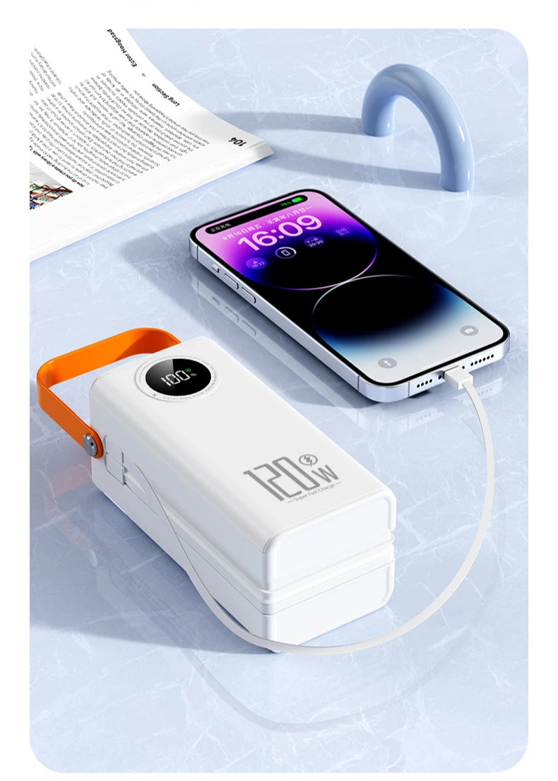 Super Fast Charging 160,000 MAh Power Bank Comes with Line Outdoor Camping Large Capacity BCAK Mobile Power Supply 50000mah