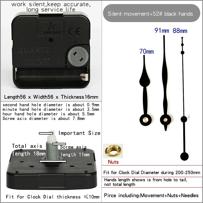 Clock Mechanism With Hands Silent Plastic DIY Accessory Kits Sweep Quartz Movement