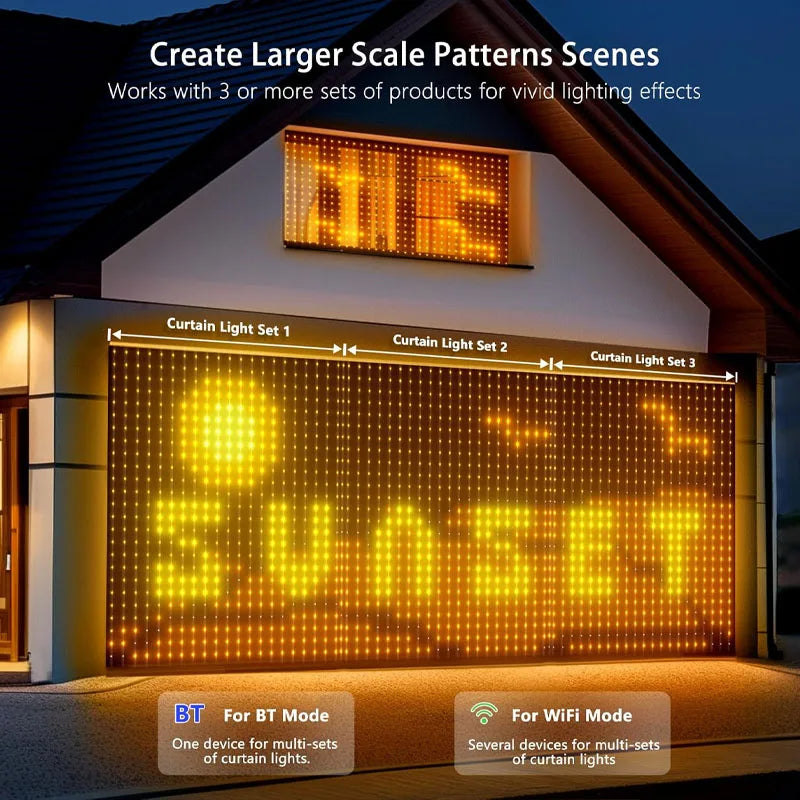 Smart LED Curtain Light APP Control RGB Dimmable DIY Pattern Music Valentine's Day Lighting for Home Holiday Party Decor