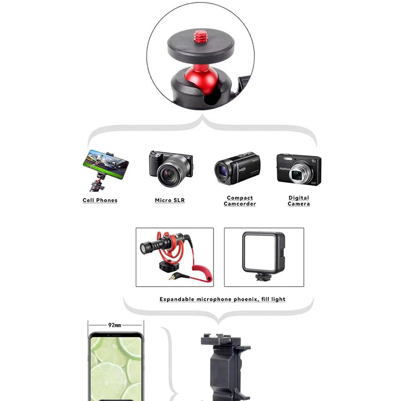 Mini Extendable Desktop Tripod Handheld Photography Bracket Flexible Stand Ballhead 1/4 Inch Screw Mount For GoPro Insta360 DJI