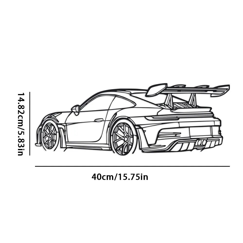 Car Metal Wall Art - Black Metal Carving, Sleek Design with Spoiler & Exhaust Pipes, Easy to Hang Home & Office Decor
