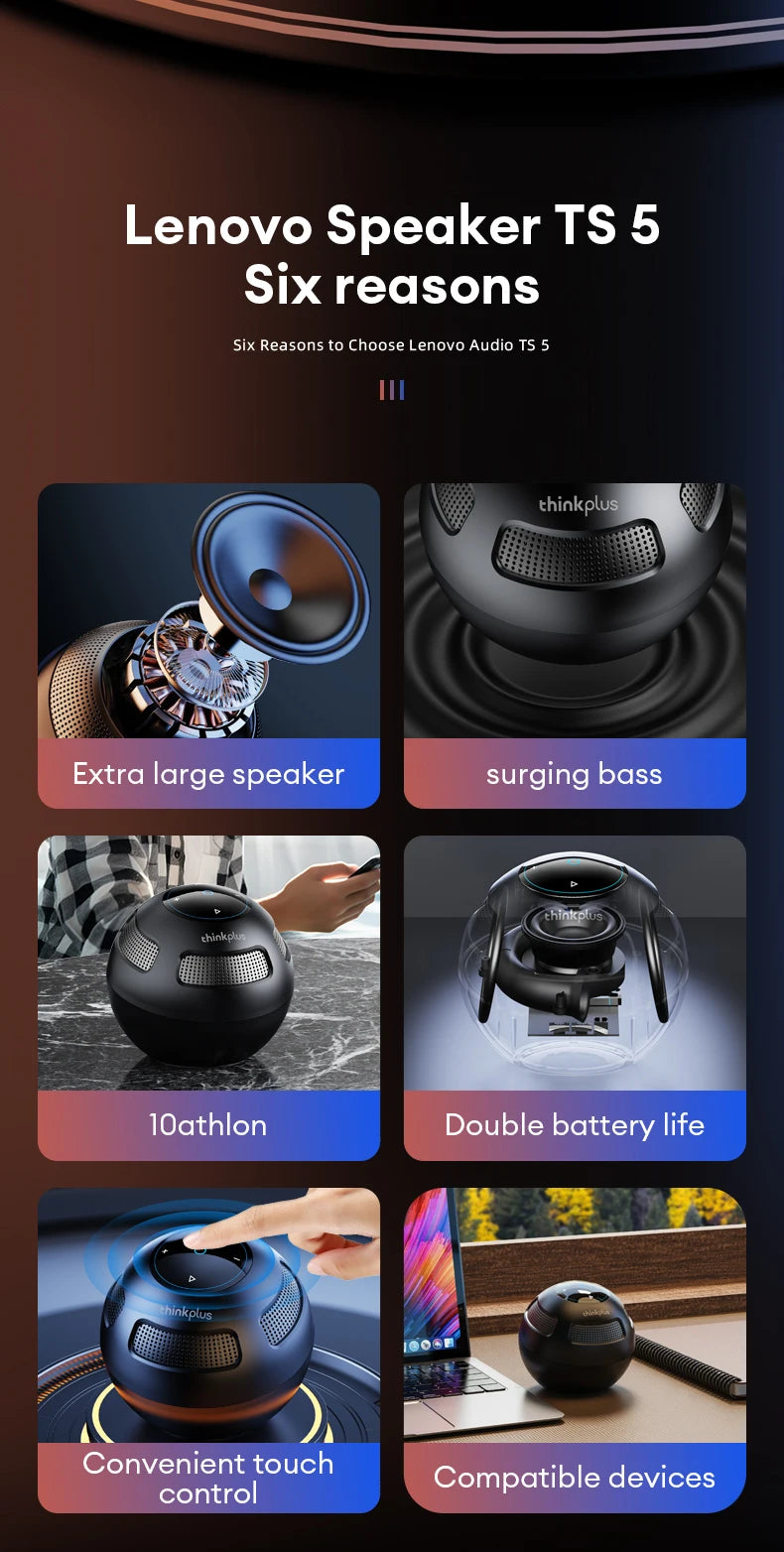 Lenovo TS5 Speakers Wireless Bluetooth 5.3 Outdoor Loudspeaker Loudspeaker Portable Subwoofer Surround Sound Player Home Theater