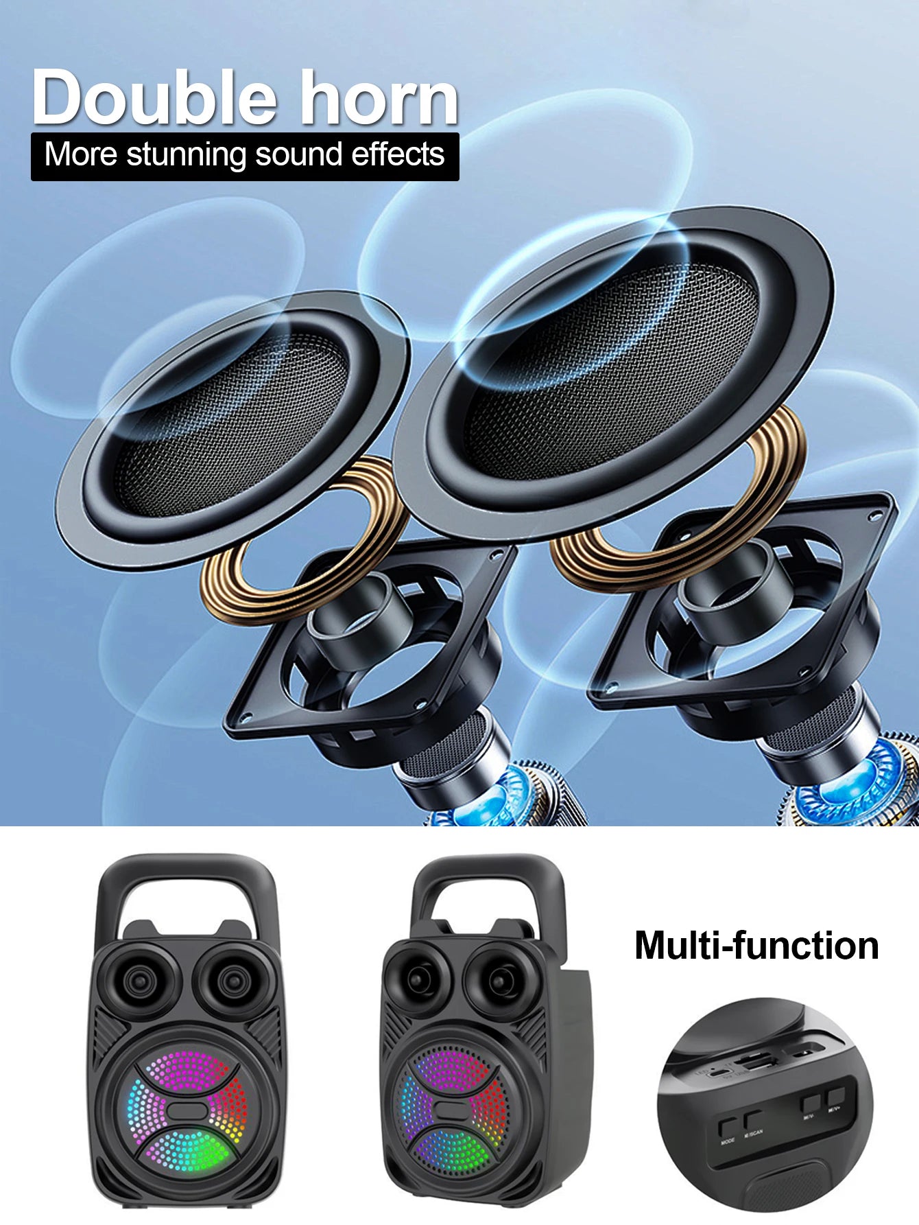 500mAh Bluetooth Speaker Sound box High Power Bluetooth Speakers TF/FM/USB/TWS/BT Handheld Sound Subwoofers For Dancing