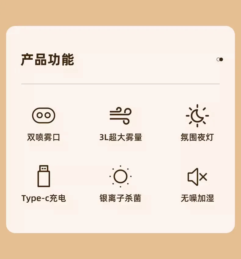 Humidifier Air Purifier Double Spray Humidifier with Night Light Quiet Humidifier Cool Mist Aromatherapy Heavy Fog Home Tool New