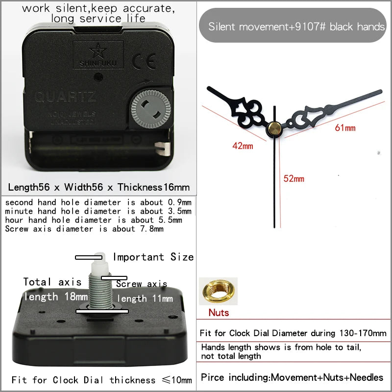 Clock Mechanism With Hands Silent Plastic DIY Accessory Kits Sweep Quartz Movement