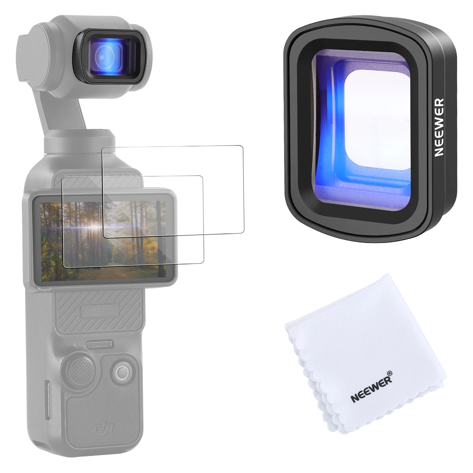 NEEWER 1.2X Blue Anamorphic Lens For DJI Osmo Pocket 3 Creator Combo Accessories, HD Optical Glass Magnetic Effect Lens