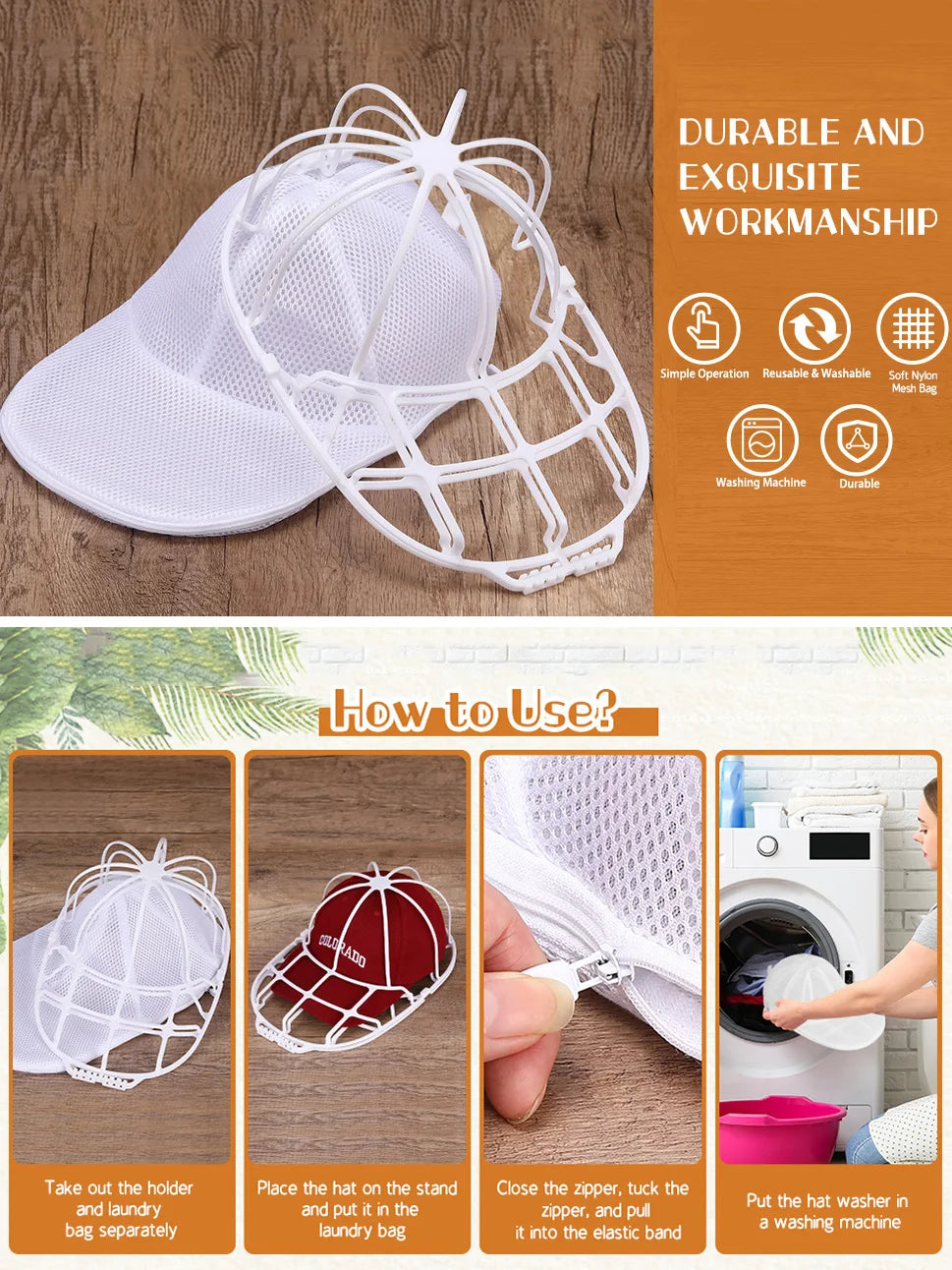 Washing Machine Hat Washing Protector Hat Cleaning Machine Washable Laundry Bag Anti-Deformation Secure Hat Storage Solution