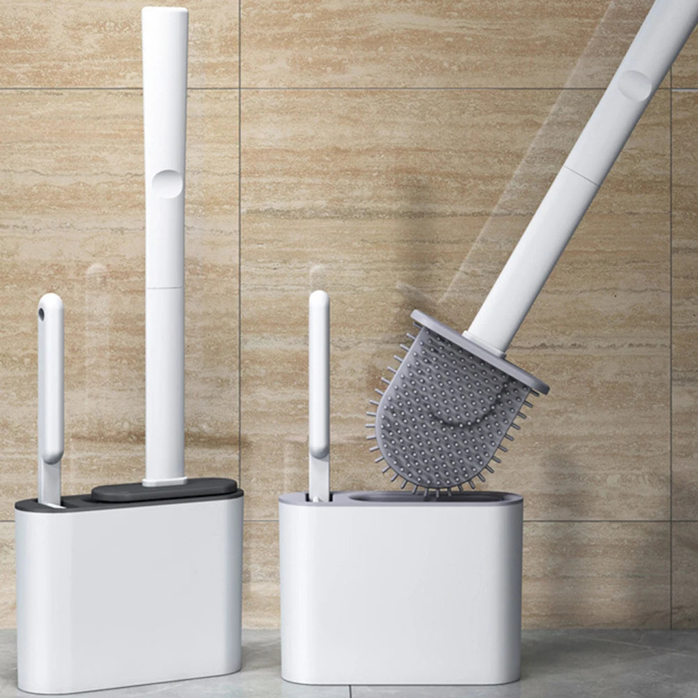 Wall Hanging Toilet Cleaning WC Brush Holder Long Handled Silicone Water Proof Quick Drying Soft Bristles Bathroom Accessories