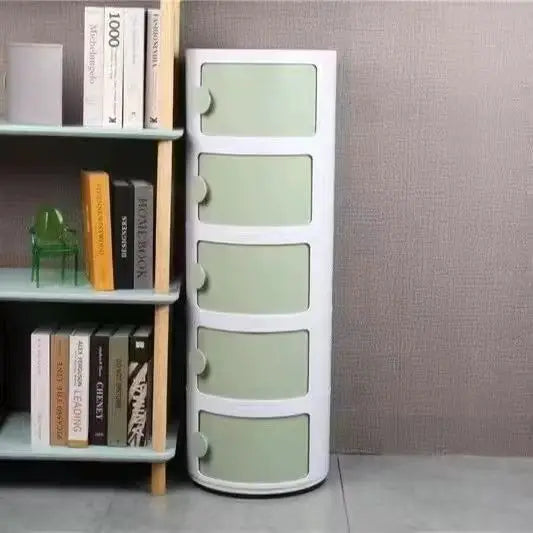 Plastic Round Nightstand Bedside Table Cabinet with Sliding Doors Round Storage Bedside Cabinet Nightstand  for Living Bedroom
