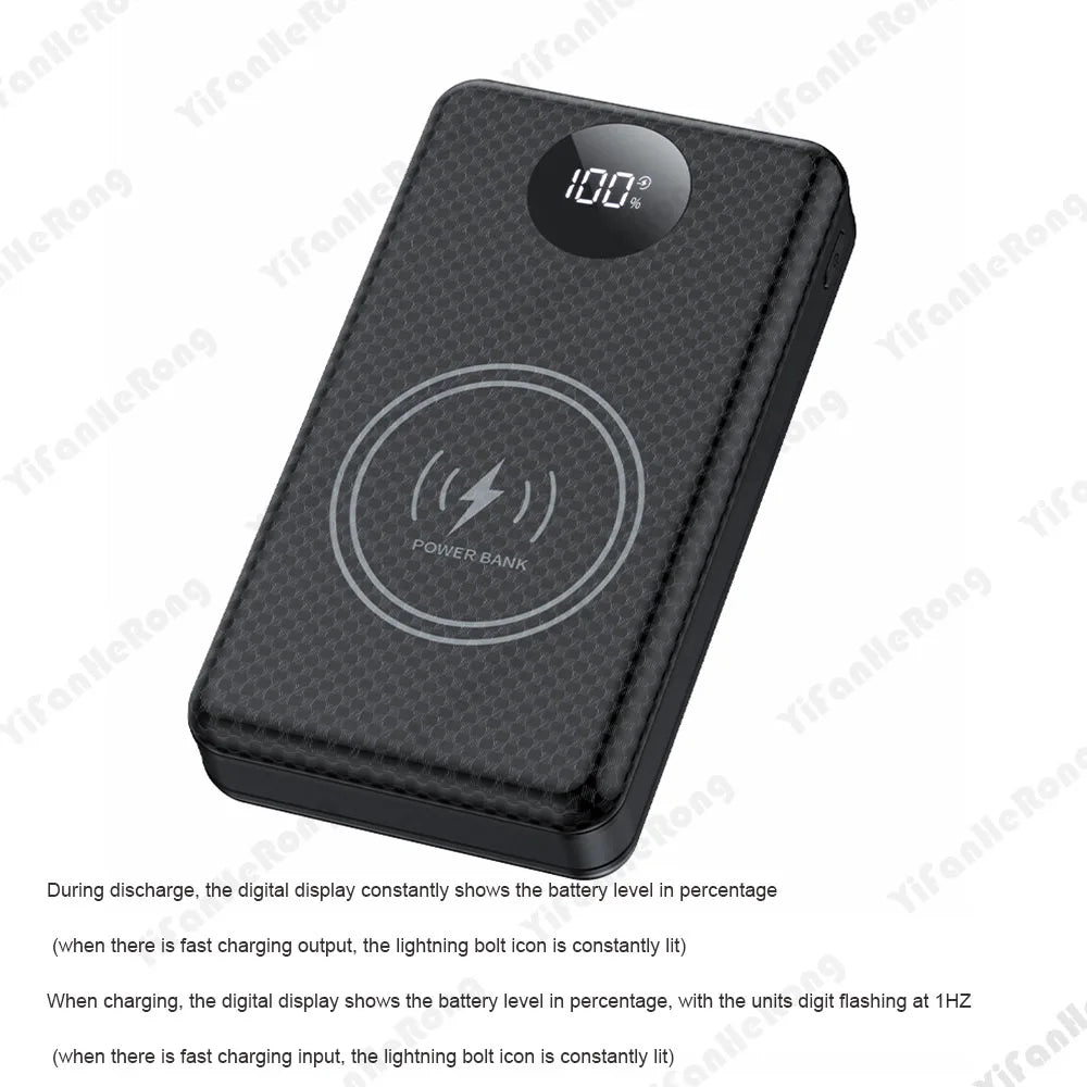 22.5W Wired +15W Wireless External Power Bank Case Battery Charge Storage Box Battery Holder 6*18650 20000mAh Power Bank Case