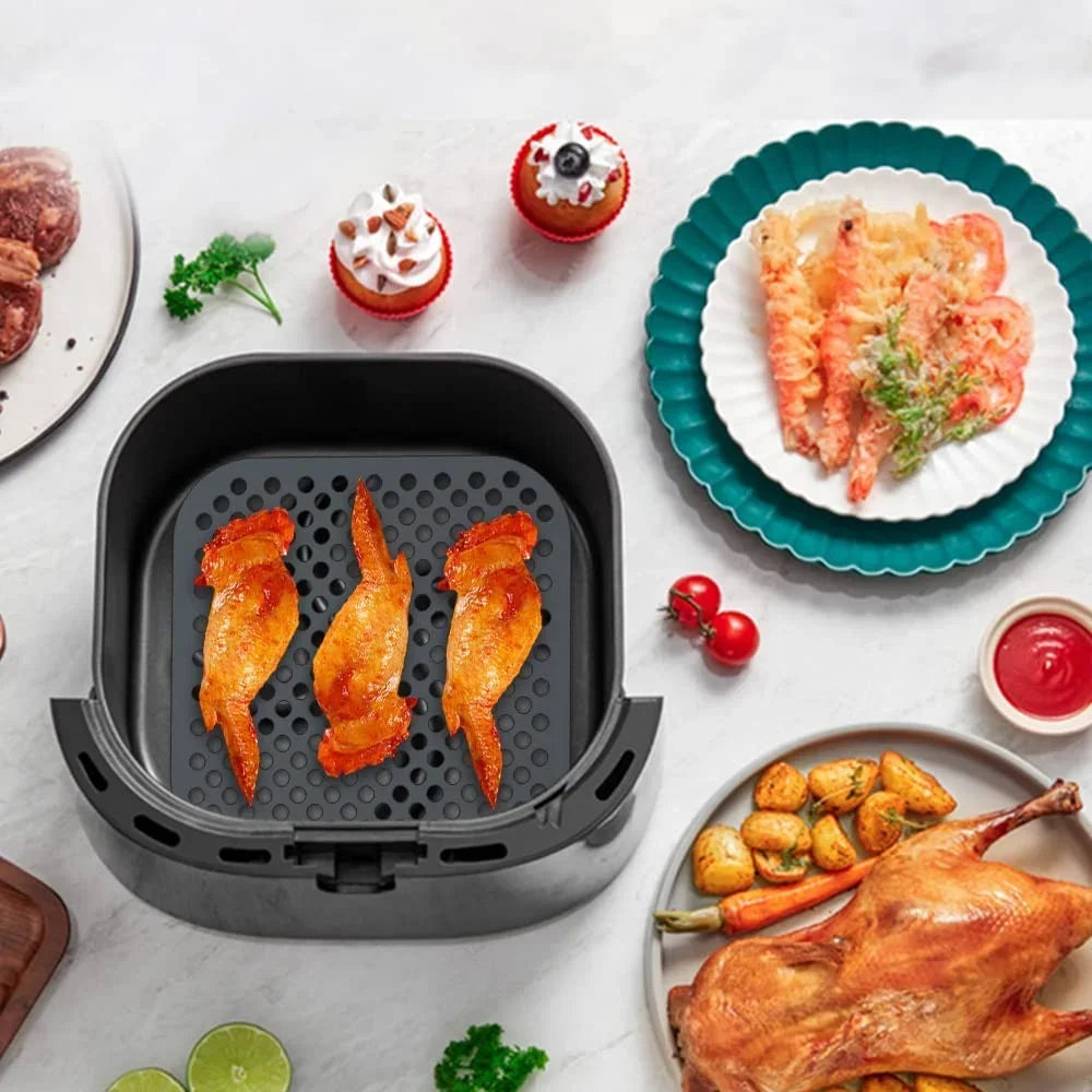 Air Fryer Mat Silicone Reusable Non-Stick Round Square Heat Resistant 450F for Baking Steaming Oven Microwave Dishwasher Safe