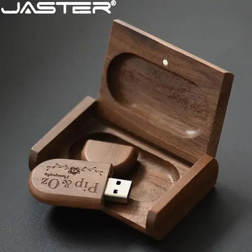 JASTER USB 2.0 Flash Drive 64GB Pen drive Wooden Box Free Personal LOGO Memory stick 64GB 32GB 16GB wedding Gift U disk Pendrive