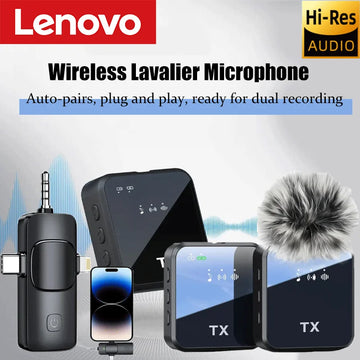 Lenovo Wireless Lavalier Microphone for iPhone Android Microphone Reverb Sound Video Recording Podcast Noise Reduction Clip mic