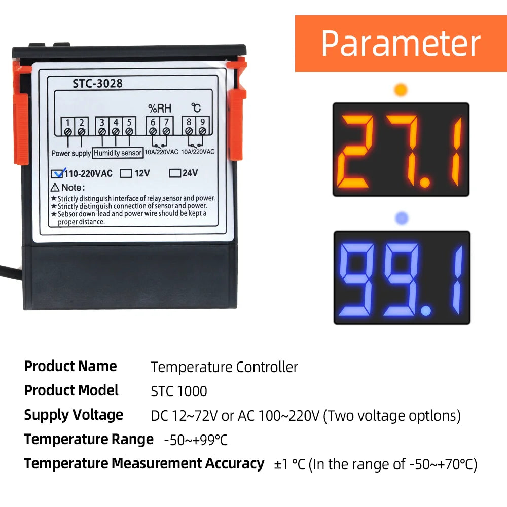 Digital Thermostat STC-3028 Temperature Humidity Controller Thermostat Humidistat Thermometer Hygrometer Control Switch 12V 220V