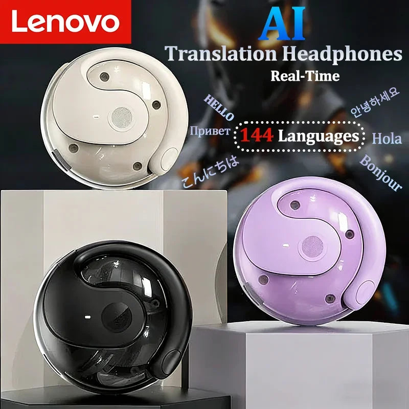 Lenovo AI Translation Headphones Real-Time Voice Translation Headphones Wireless Ear-Hook Style 144 Languages For Travel Sports
