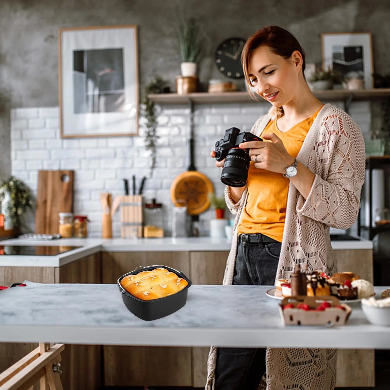 Air Fryer Cake Pans 7/8inch Non-stick Baking Tray Basket Cake Molds Heat Resistant Kitchen Cooking Tool Airfryer Accessories