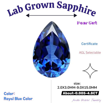 S-S-Lab Grown Sapphire Pear Cut Royal Blue Color  AAA+Clarity Gems for Jewelry Setting&Custom Design Selectable  Certificate