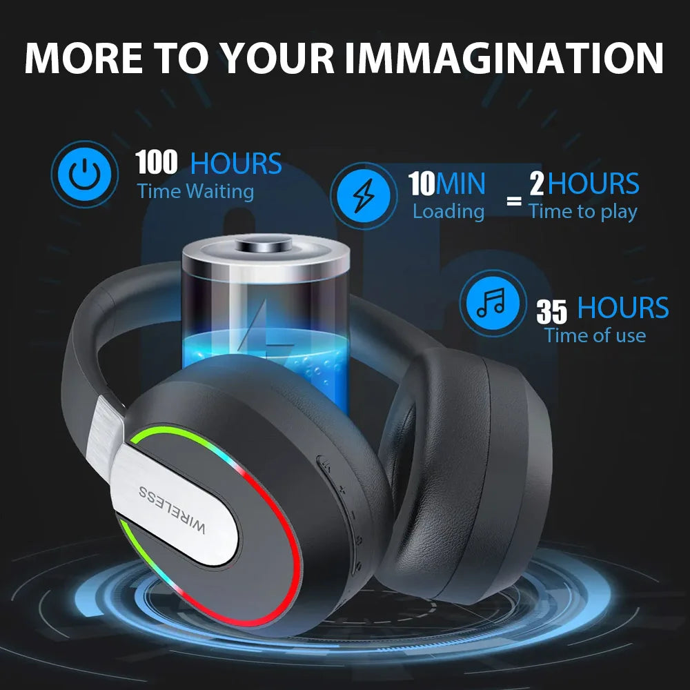 Wireless Headphones with MicroPhone Game Headset Blutooth 5.1 Gamer Surround Stereo Earphone Colourful Light PC Laptop Earpiece