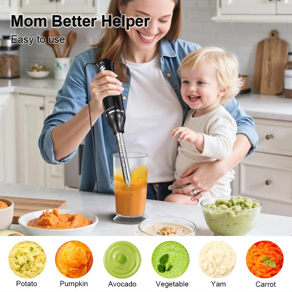 4 in 1 Blender Handheld Electric Mixer Machine Meat Vegetable Garlic Chopper Egg Beater Kitchen Blender for Soup Smoothie Puree