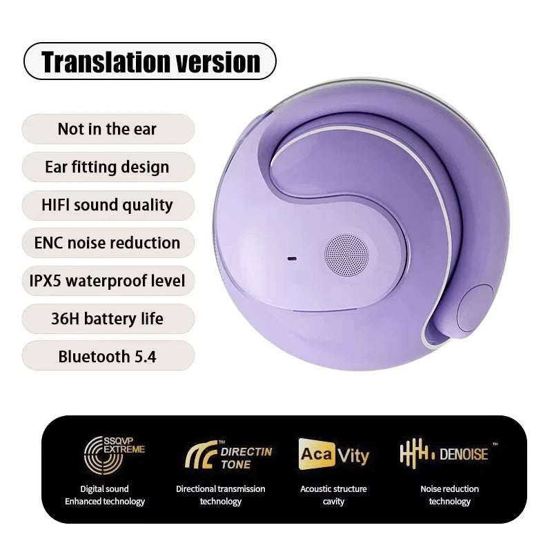 Lenovo AI Translation Headphones Real-Time Voice Translation Headphones Wireless Ear-Hook Style 144 Languages For Travel Sports
