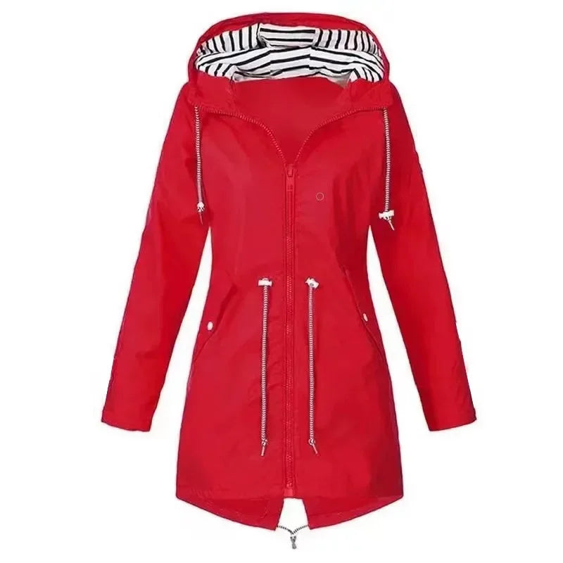 Waterproof Raincoat Casual Basic Outdoors Trench Lightweight Drawstring Jackets Hiking Clothes for Women Womens