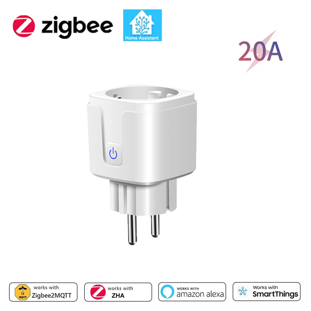 Home Assistant Zigbee EU Smart Plug 20A/16A Smart Socket With Power Monitoring Timing Function APP Control Works with Alexa Z2M