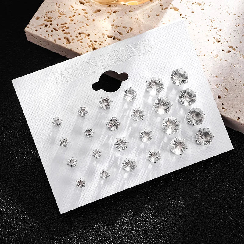 New 12 Pair/Pack White Shiny Wedding Stud Earrings Set For Women Men Crystal Jewelry Accessories Jewelry Earrings