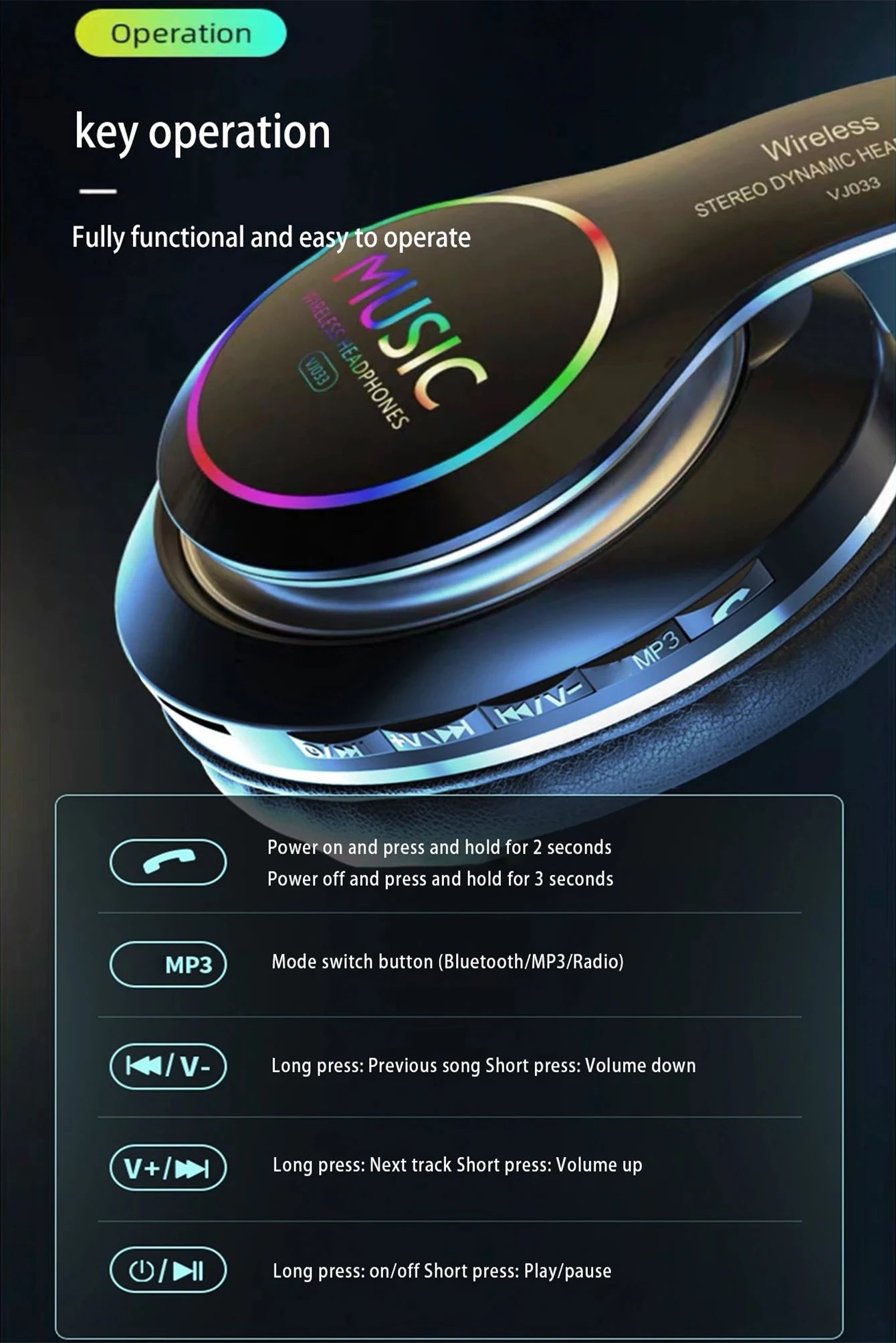 Wireless Bluetooth 5.0 Headphone With Microphone On-Ear Headset Stereo Sound Earphones Sports Office Foldable Headphones Game