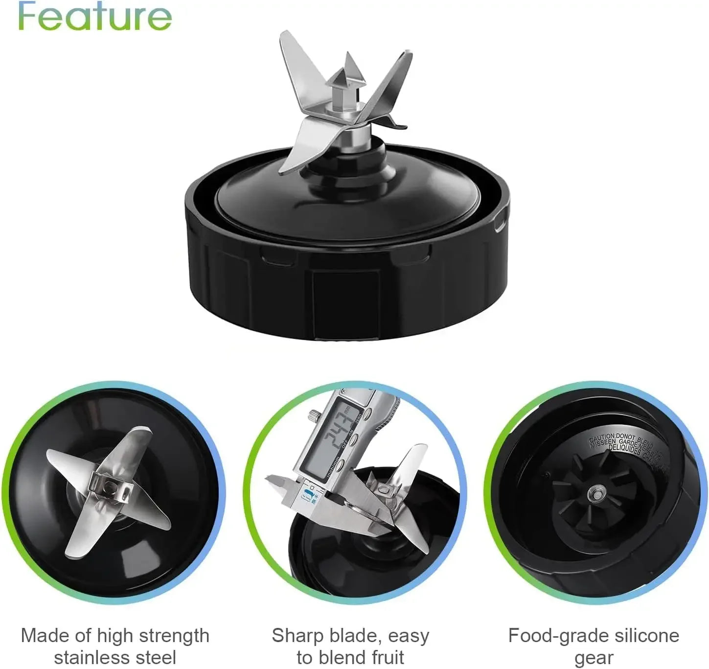 7 Fins Blade for Ninja Blender Auto iQ BL450-30 BL642-30 BL482-30 BL682-30 Bl456 with Silicone Rubber Gaskets Seal Ring Part