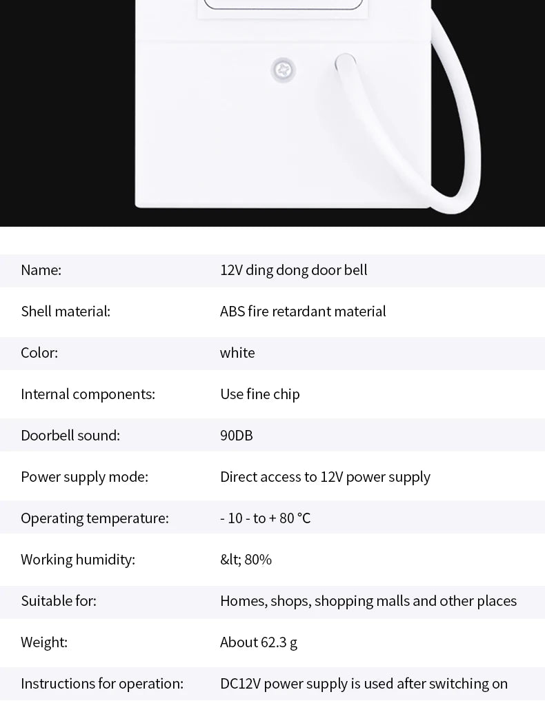 Electronic Wired Door Bell 4 Wire Doorbell 90DB Ding-Dong Sound For access control For Office Home