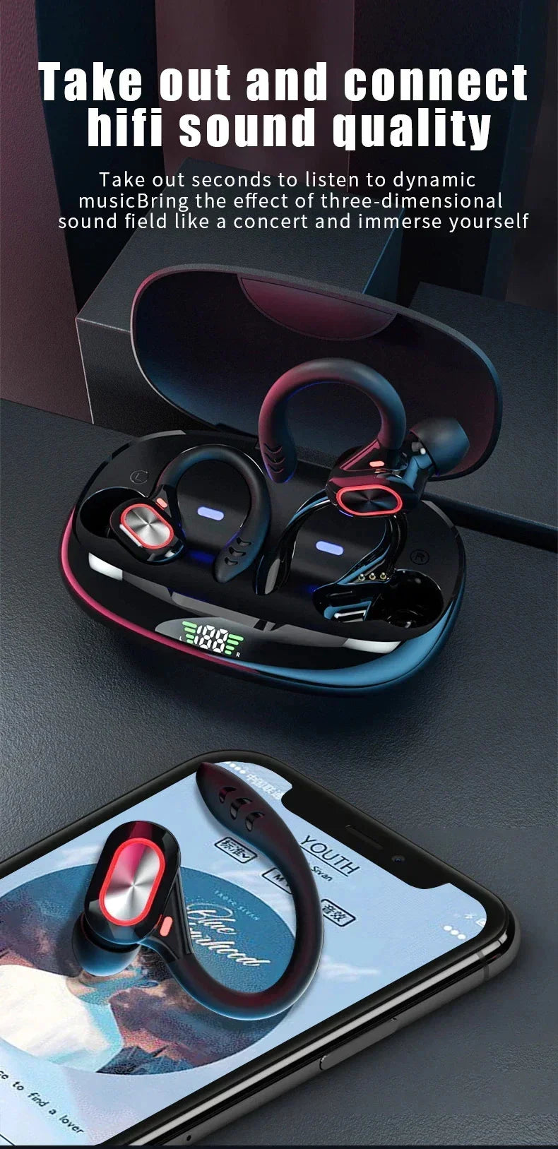 Original Wireless bluetooth headphons Ear hook Stereo earbuds Sports Waterproof Headset for workout sports running