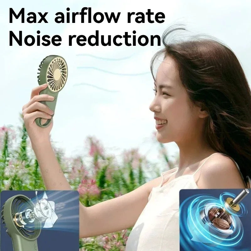 Foldable Handheld Desktop Fan Mini Cartoon Fan with Hook for Mountaineering Outdoor Home Office Use USB Rechargeable Amagi