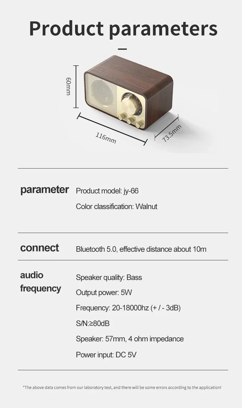 Nostalgic Bluetooth Speaker Bluetooth Sound Retro Classic Speaker Retro Radio Wireless Bluetooth 5.0 Wooden Portable Subwoofer
